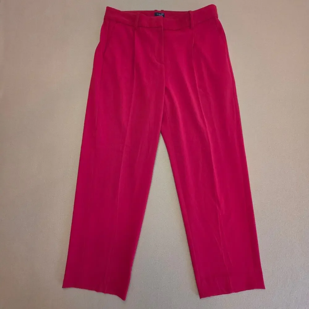 J.Crew Red Pleated Trouser Pants Sz 10 High-Waist Straight-Leg